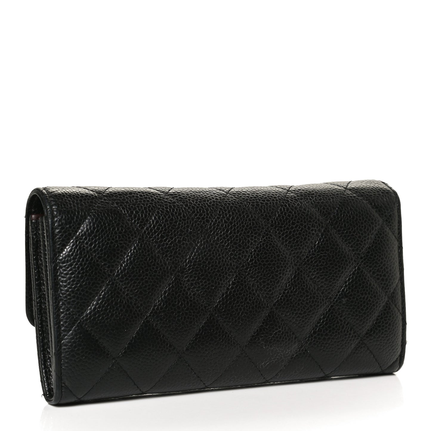 Caviar Quilted Large Gusset Flap Wallet Black