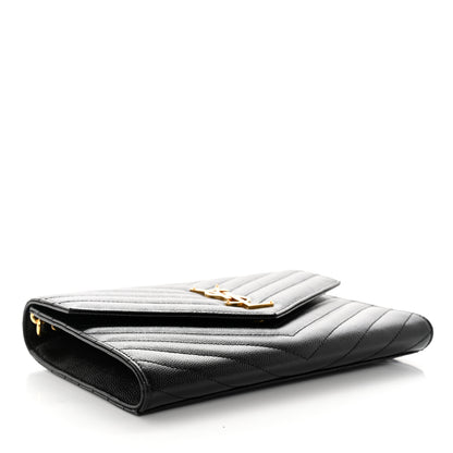 Saint Laurent Grain De Poudre Matelasse Chevron Monogram Envelope Clutch Black 4 of 7