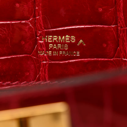 Hermes Shiny Porosus Crocodile Kelly Cut Pochette Rouge Vif 6 of 11