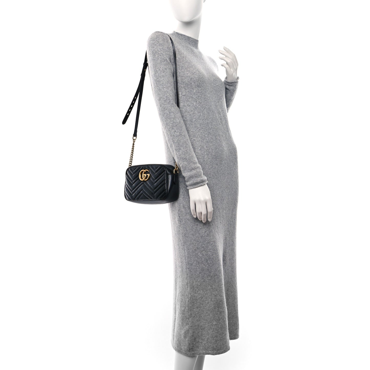 Calfskin Matelasse Small GG Marmont Chain Shoulder Bag Black