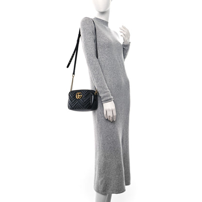 Gucci Calfskin Matelasse Small GG Marmont Chain Shoulder Bag Black 2 of 11