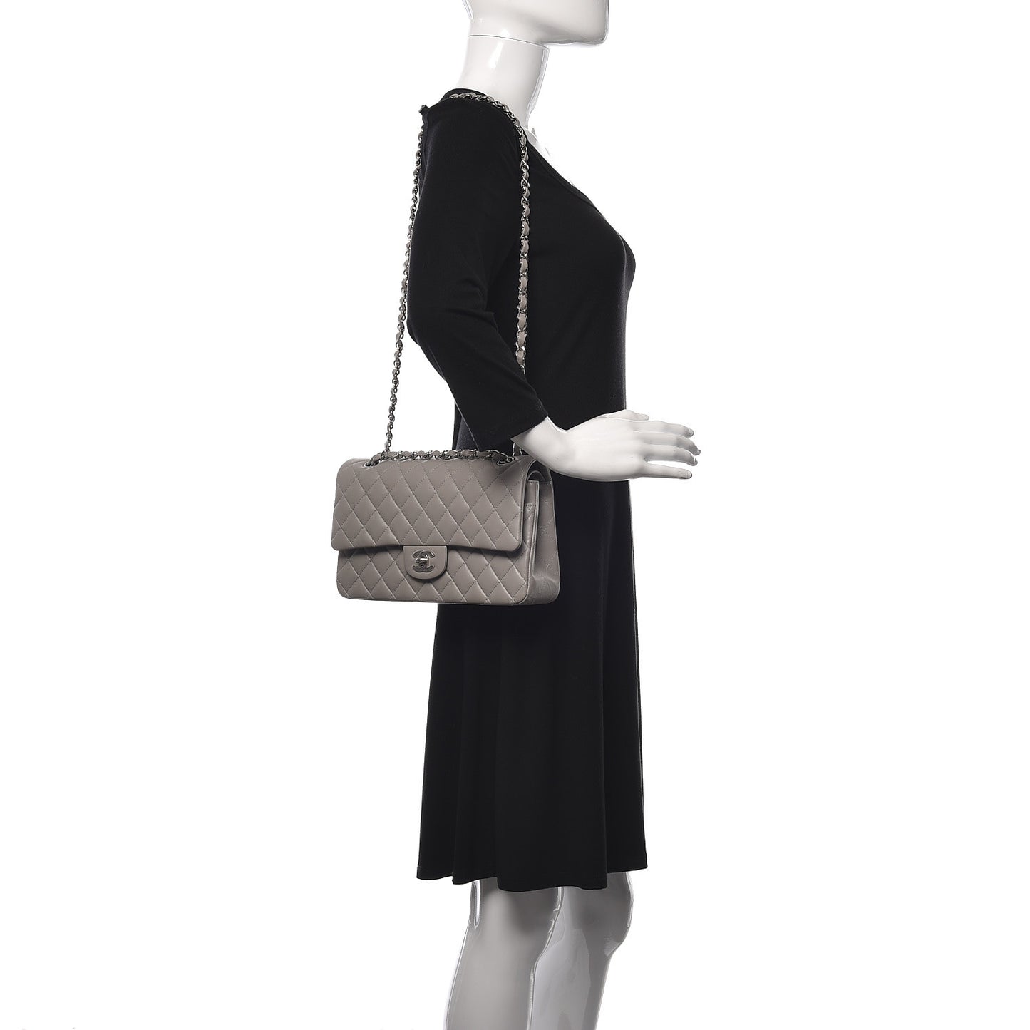 Lambskin Quilted Medium Double Flap Grey