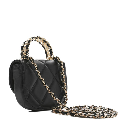 Chanel Lambskin Quilted Pearl Top Handle Clutch With Chain Black 3 of 13