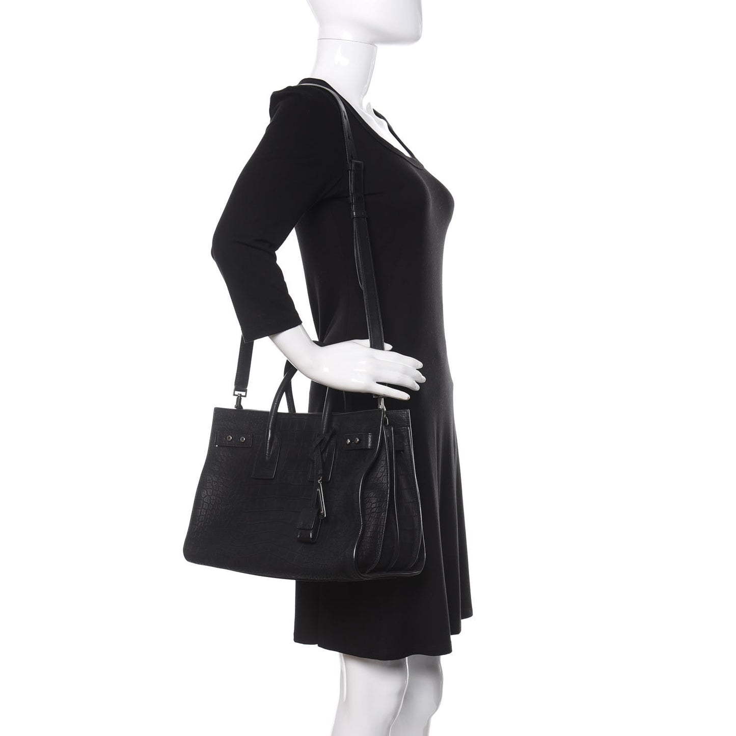 Crocodile Embossed Suede Small Supple Sac De Jour Black