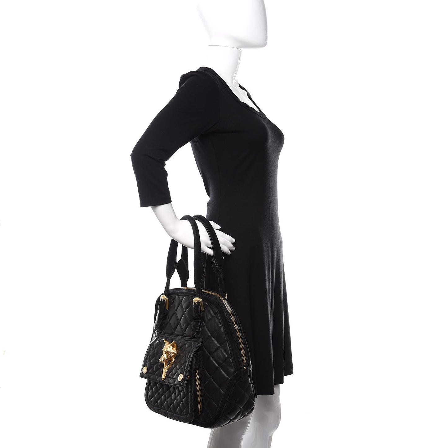 Prorsum Calfskin Quilted Country Animal Satchel Black