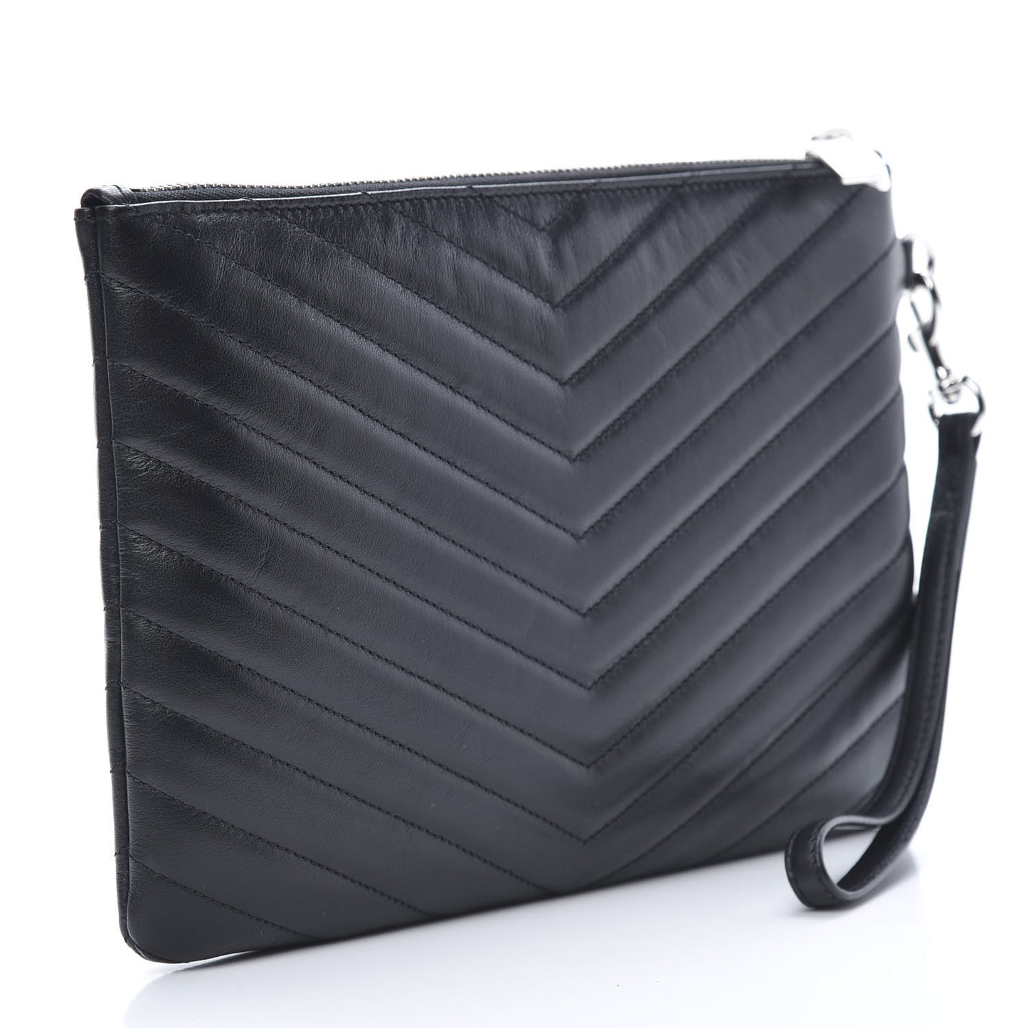 Calfskin Matelasse Chevron Monogram A5 Wristlet Black