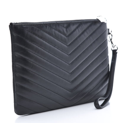 Saint Laurent Calfskin Matelasse Chevron Monogram A5 Wristlet Black 3 of 8