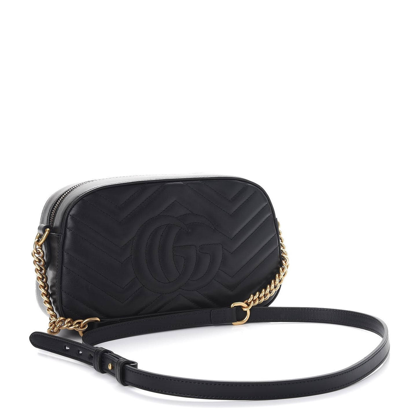 Calfskin Matelasse Animal Studs Small GG Marmont Chain Shoulder Bag Black