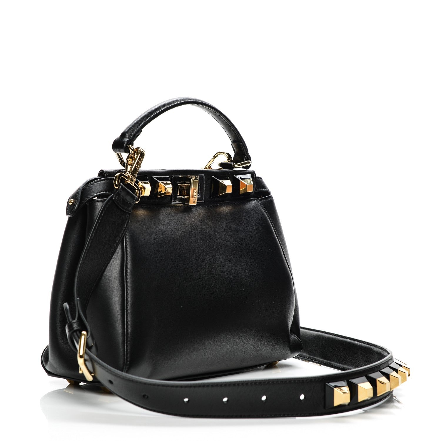 Fendi Nappa Studded Mini Peekaboo Iconic Satchel Black 3 of 8