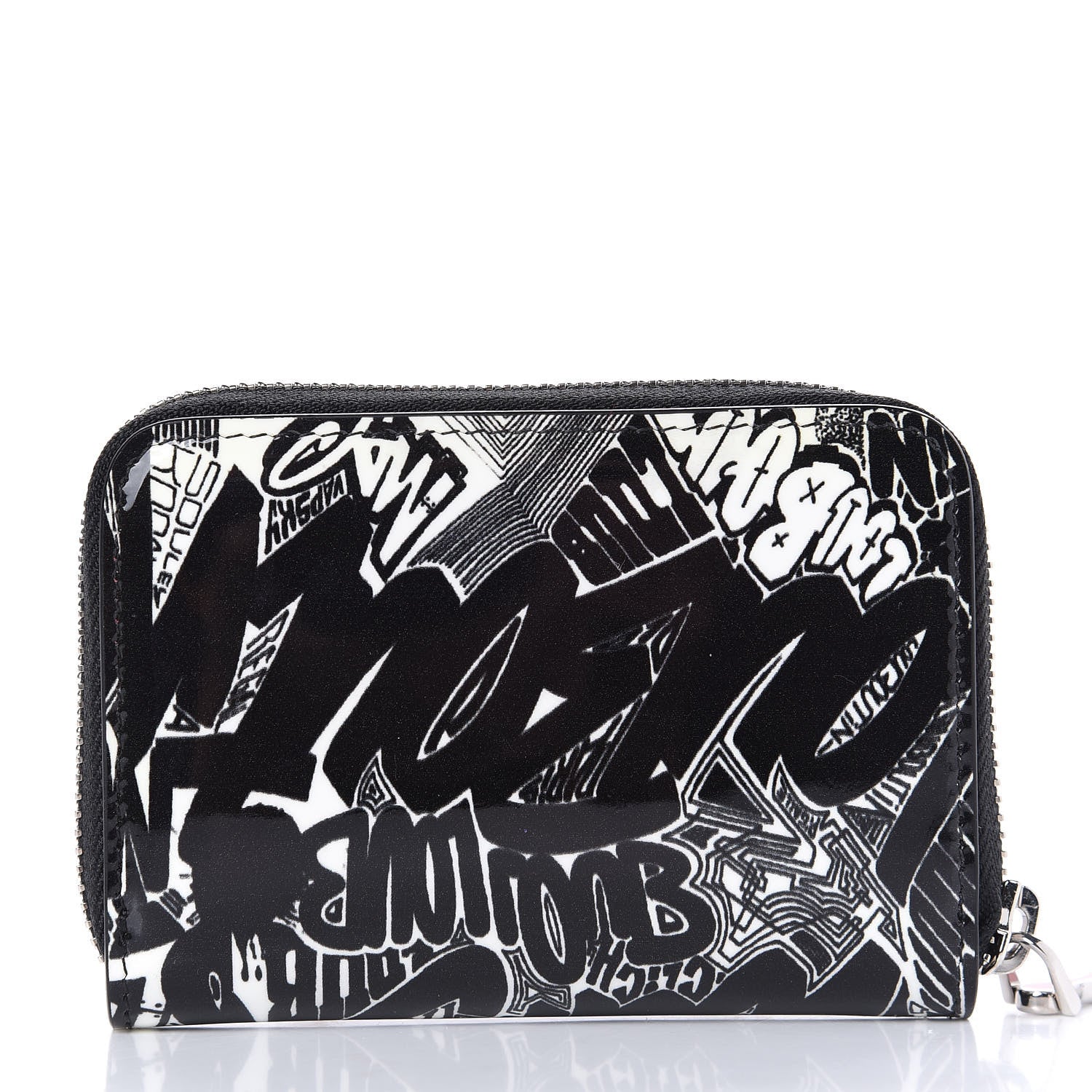 Christian Louboutin Patent Nicograf Spiked Panettone Coin Purse Black White 11 of 14