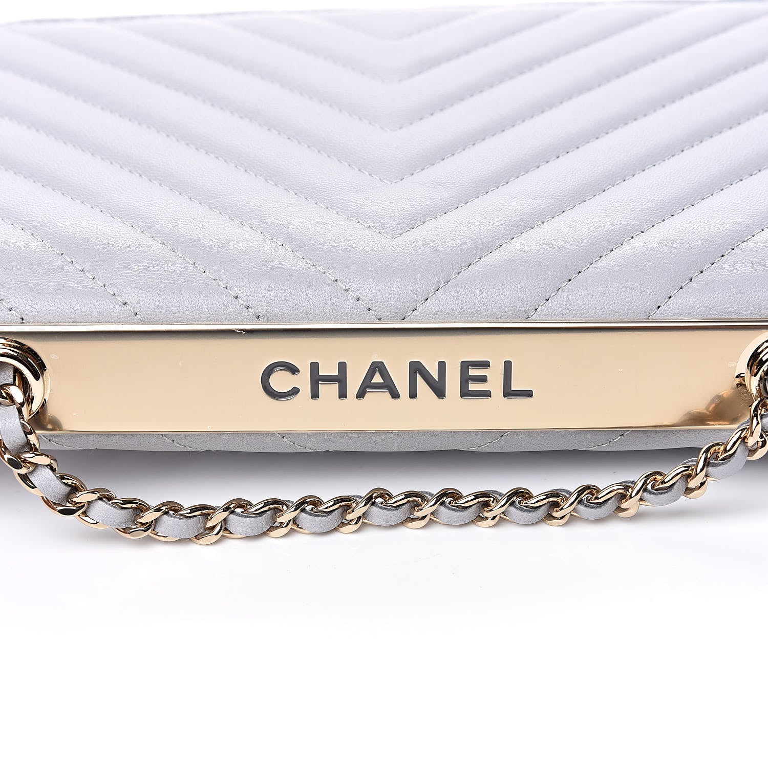 Chanel Lambskin Chevron Quilted Trendy CC Wallet On Chain WOC Grey 13 of 14