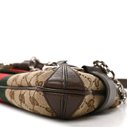 Gucci Monogram Textured Dollar Calfskin Heavy Grosgrain Web Medium Maxi Horsebit Chain Shoulder Bag Beige Ebony New Acero 10 of 10