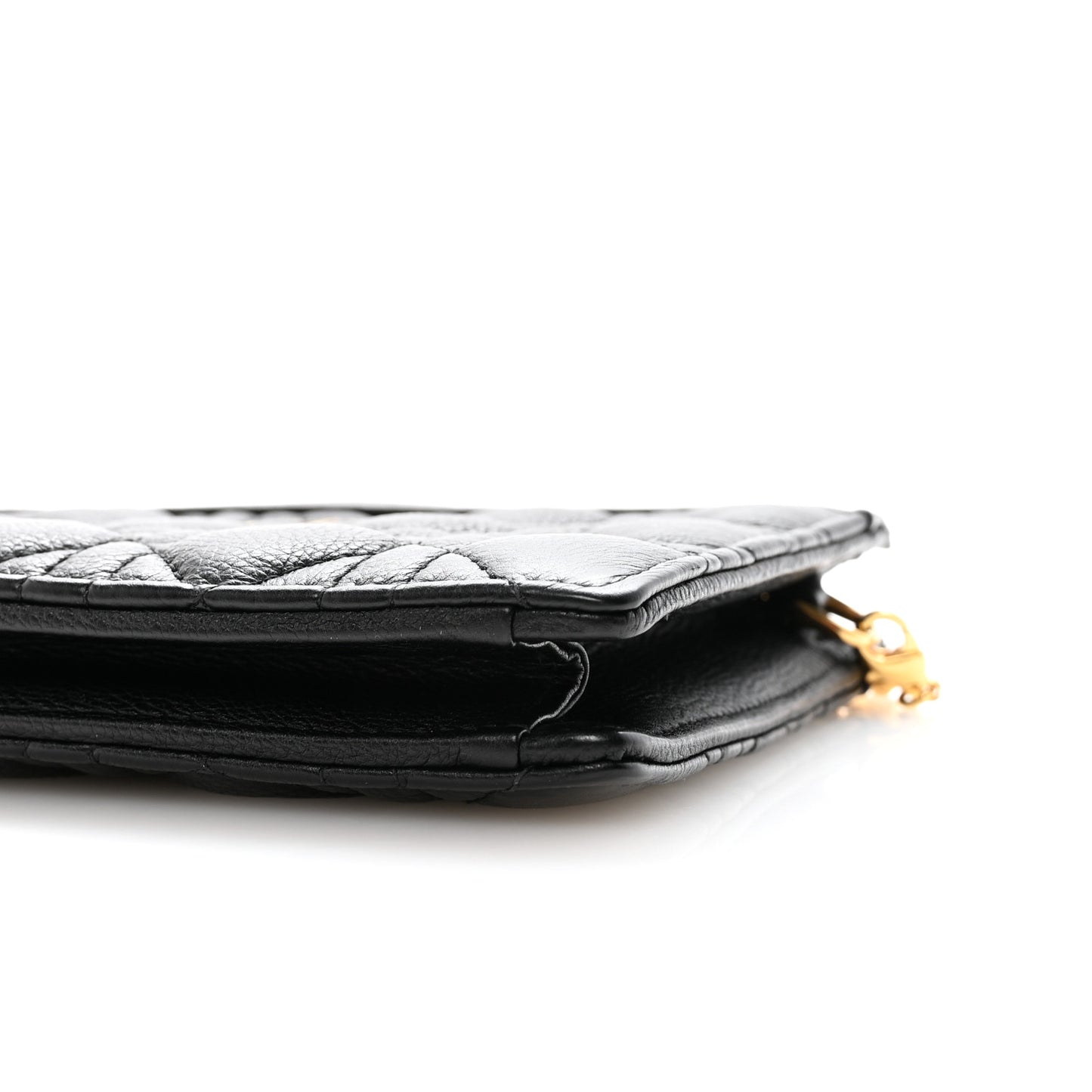 Calfskin Cannage Caro Zipped Pouch With Chain Black