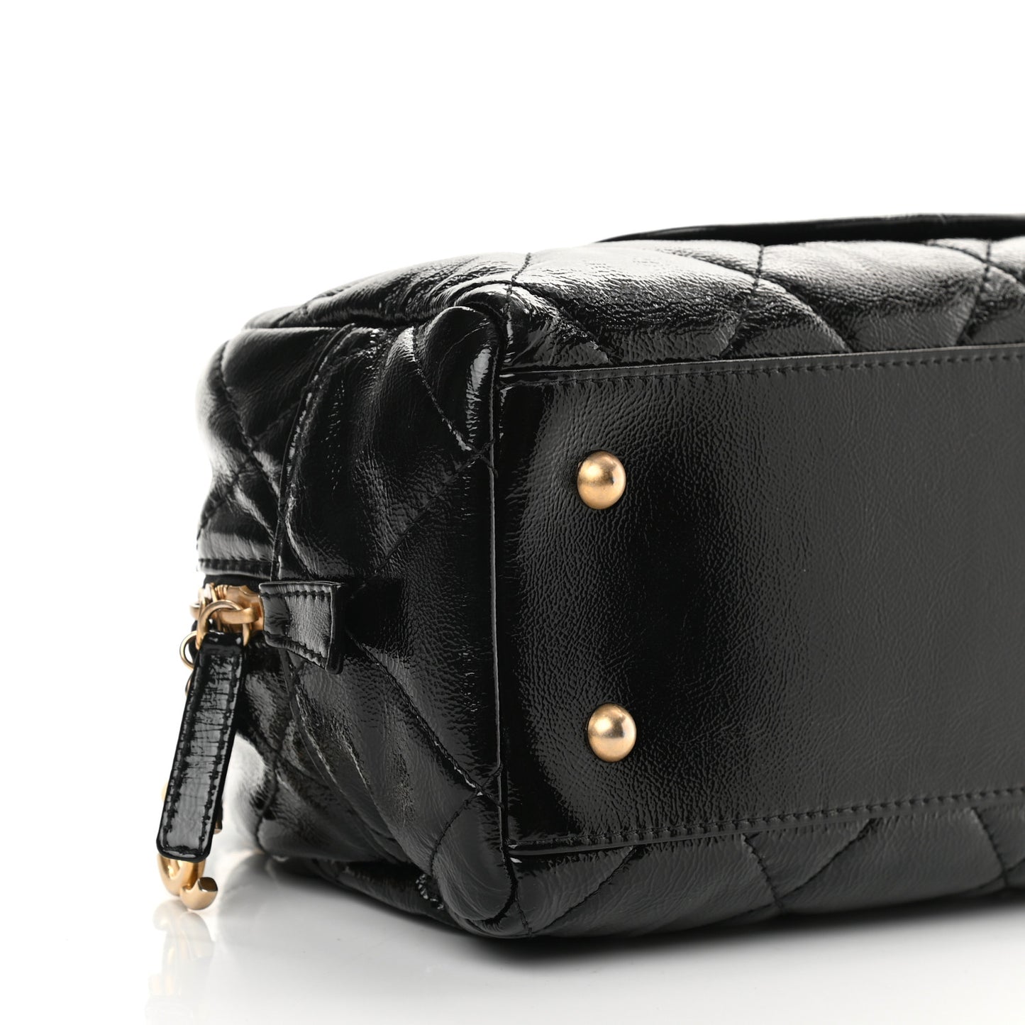 Shiny Aged Calfskin Quilted Bowler Bag Black