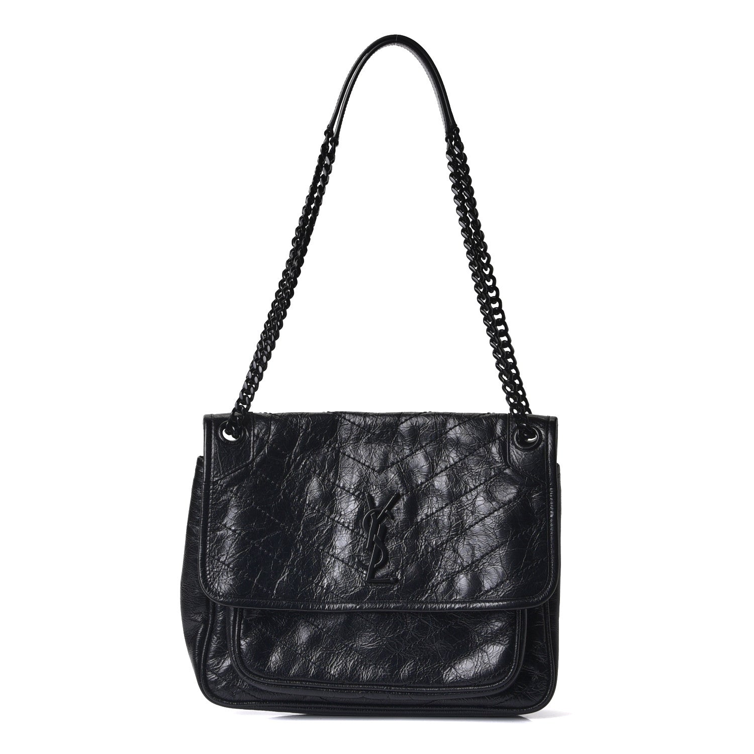 Saint Laurent Crinkled Calfskin Matelasse Monogram Medium Niki Chain Satchel Black 1 of 10