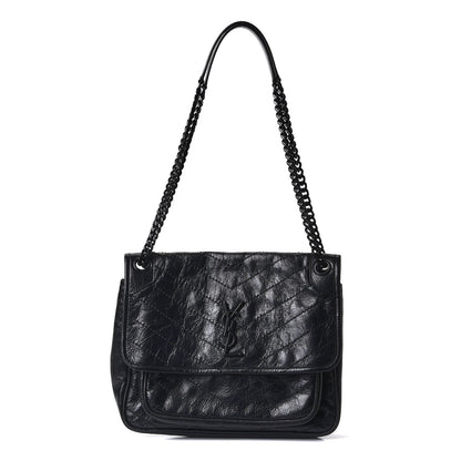 Saint Laurent Crinkled Calfskin Matelasse Monogram Medium Niki Chain Satchel Black 1 of 10