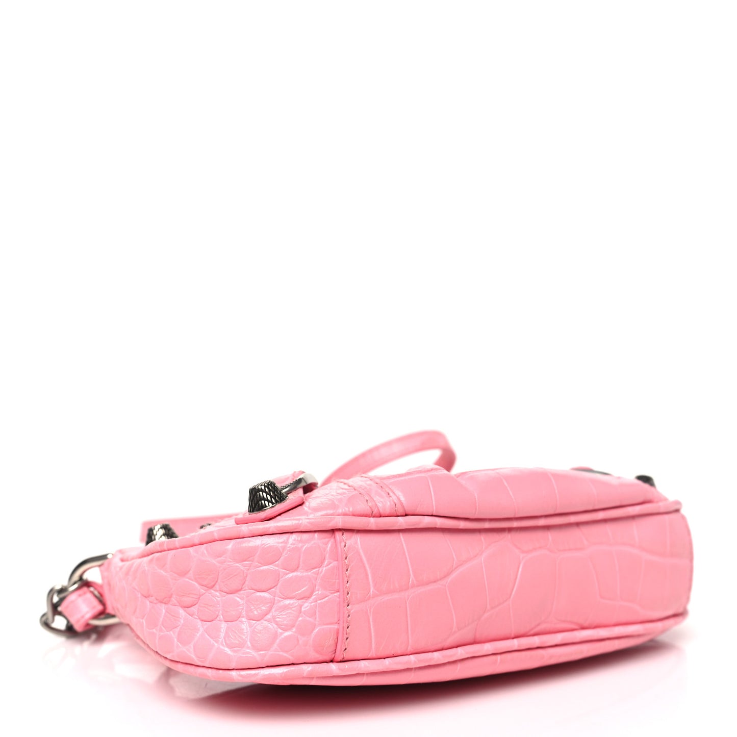 Extra Supple Calfskin Crocodile Embossed Le Cagole Mini Purse With Chain Sweet Pink