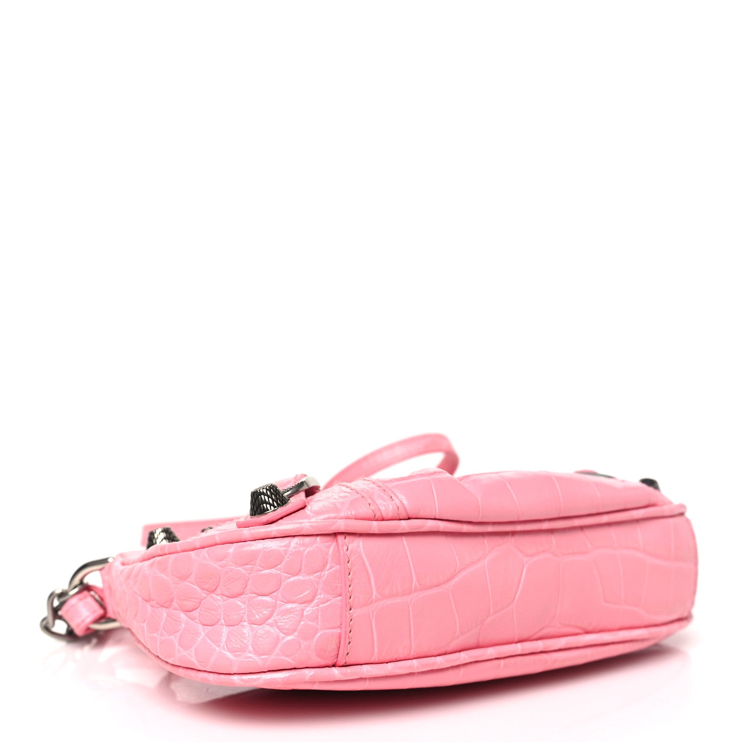 Balenciaga Extra Supple Calfskin Crocodile Embossed Le Cagole Mini Purse With Chain Sweet Pink 4 of 10