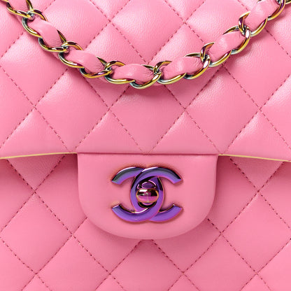 Chanel Lambskin Quilted Small Double Flap Pink Yellow 9 of 11