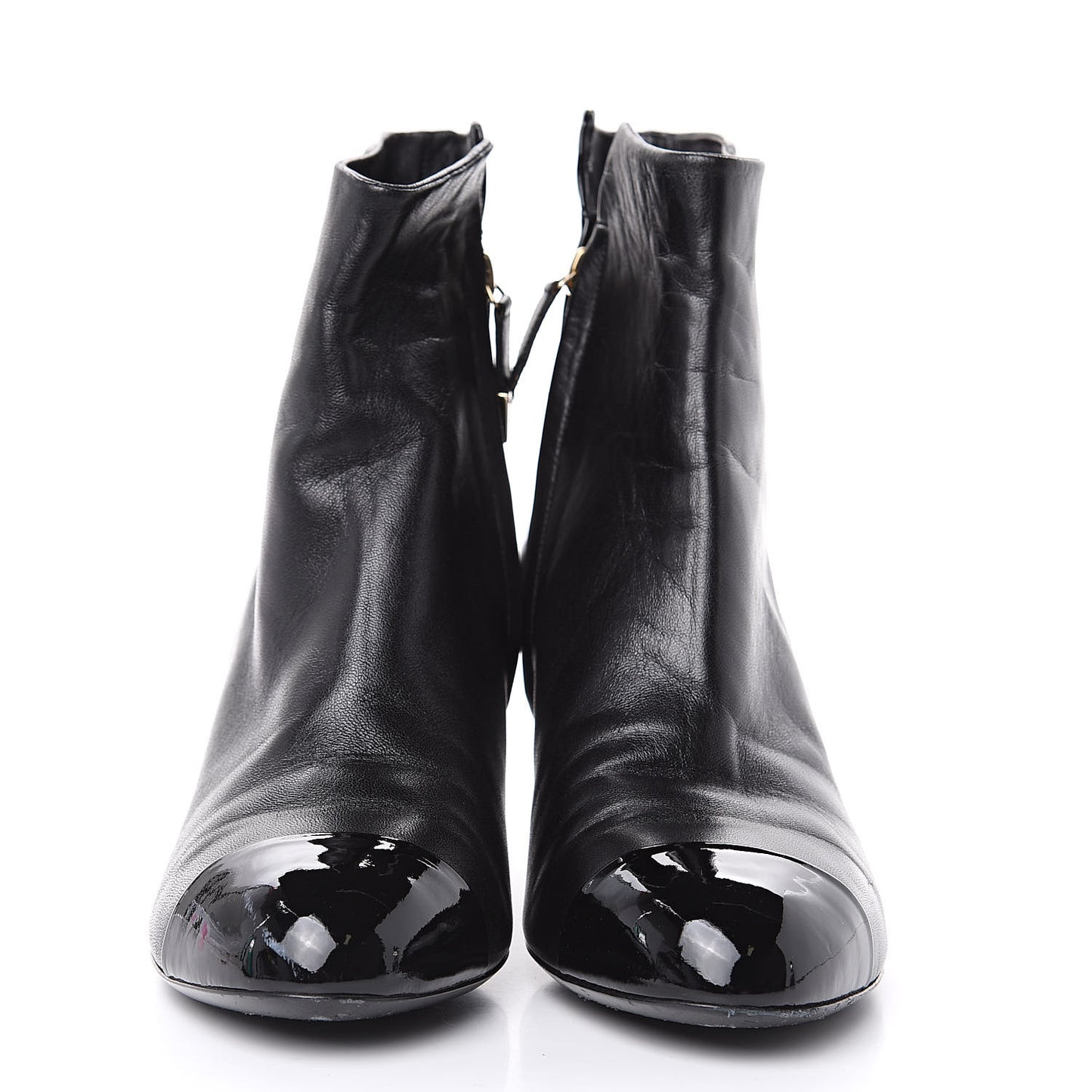 Patent Lambskin Cap Toe Short Boots 38.5 Black