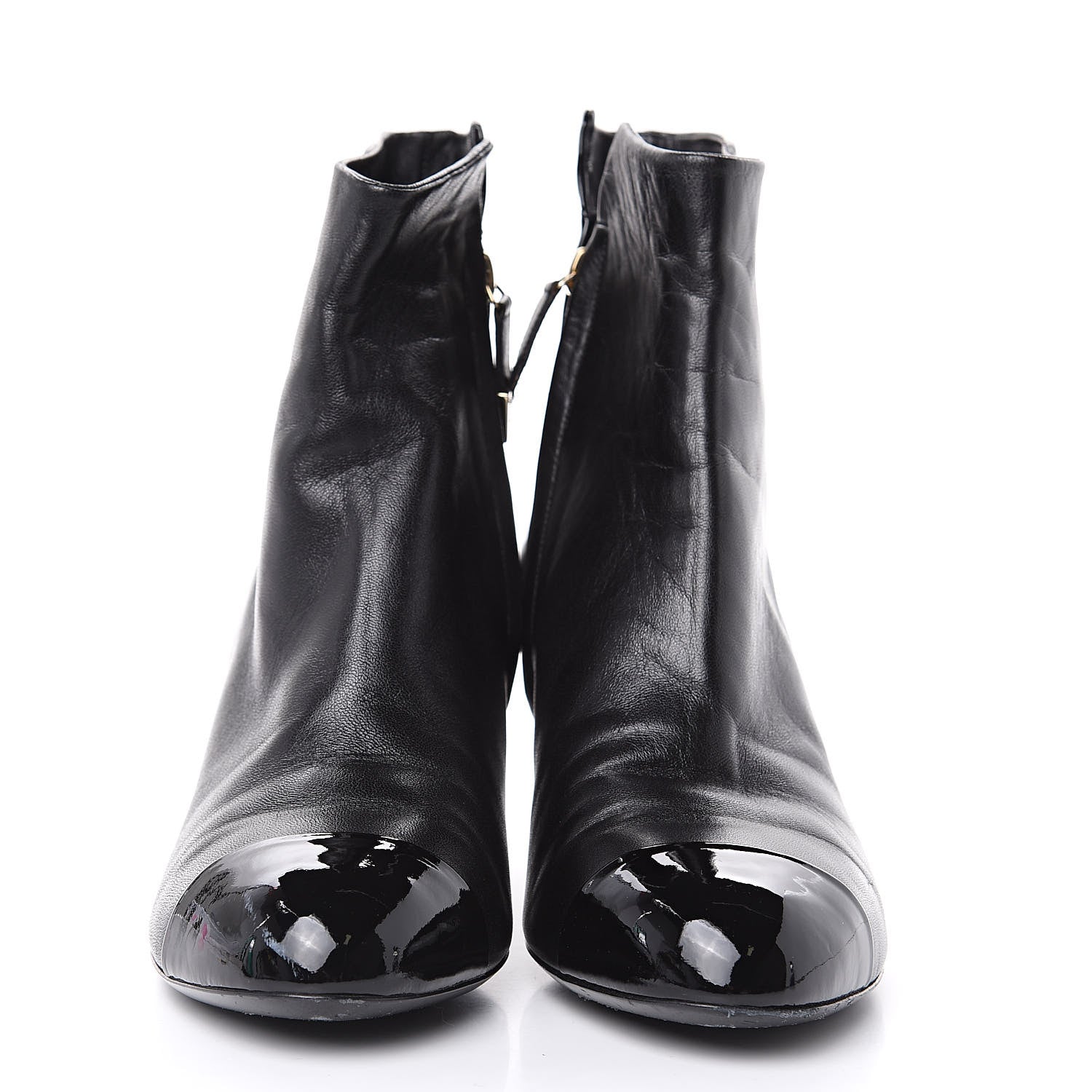 Chanel Patent Lambskin Cap Toe Short Boots 38.5 Black 2 of 11