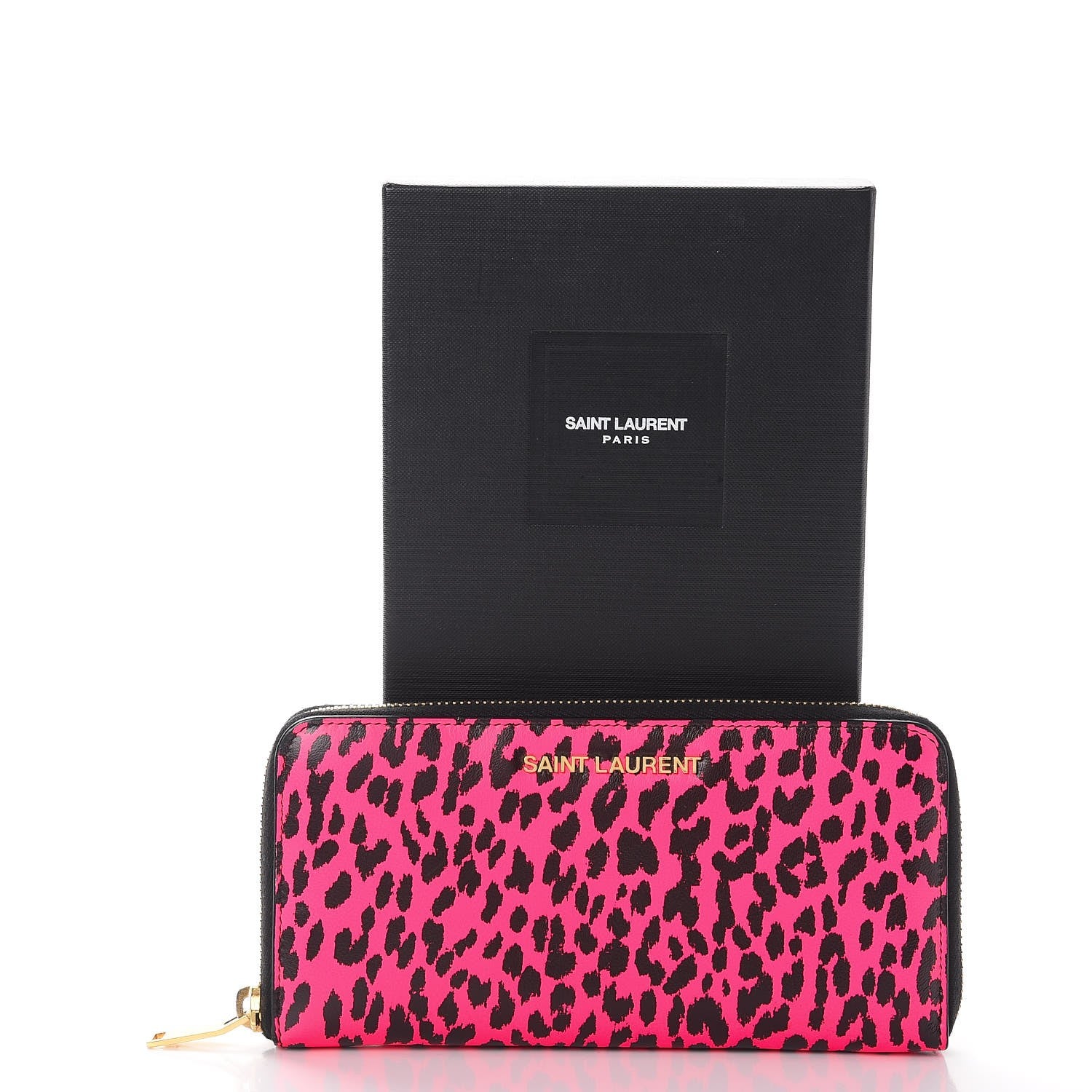 Saint Laurent Calfskin Printed Leopard Classic Letters Zip Around Wallet Pink 9 of 9