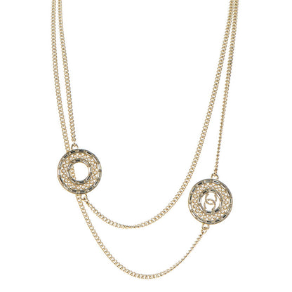 Chanel Crystal Baguette Pearl CC Chain Necklace Gold 1 of 4