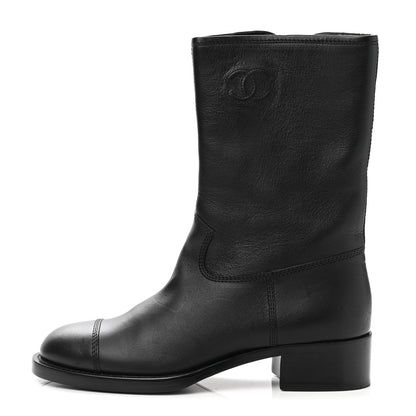 Chanel Calfskin Quilted CC Boots 39.5 Black 1 of 8
