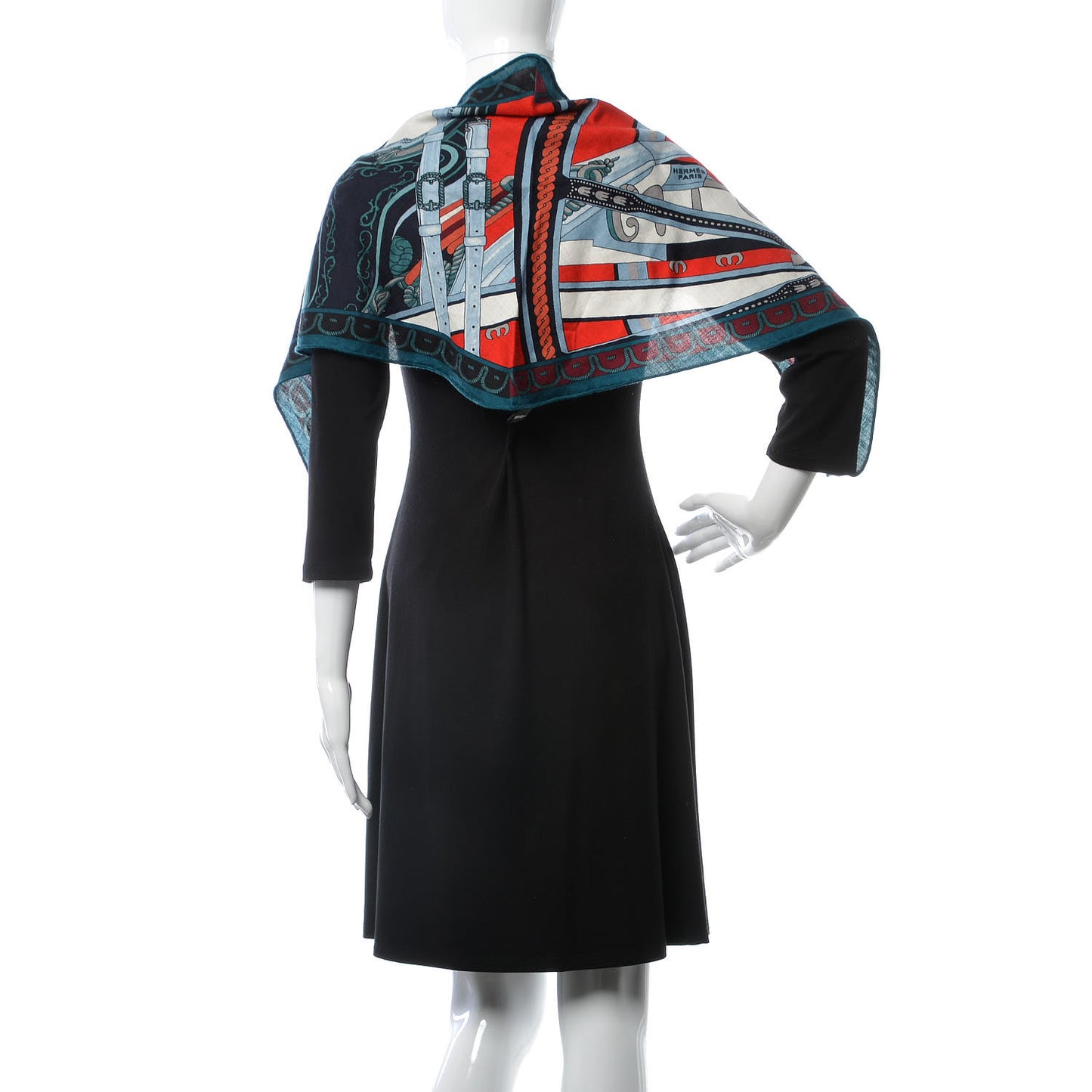 Cashmere Silk Losange Shawl MM Petrole Marine Rouge