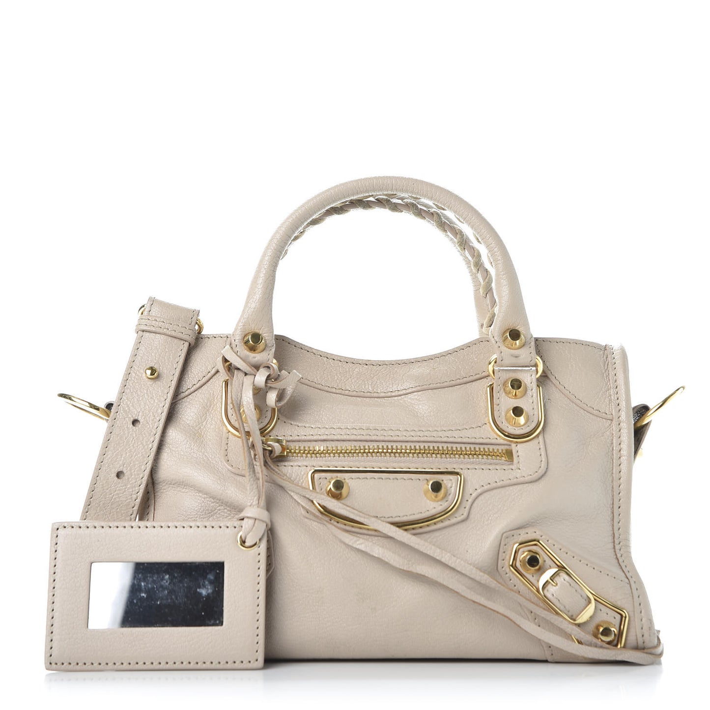 Chevre Gold Metallic Edge Hardware Mini City Beige Praline