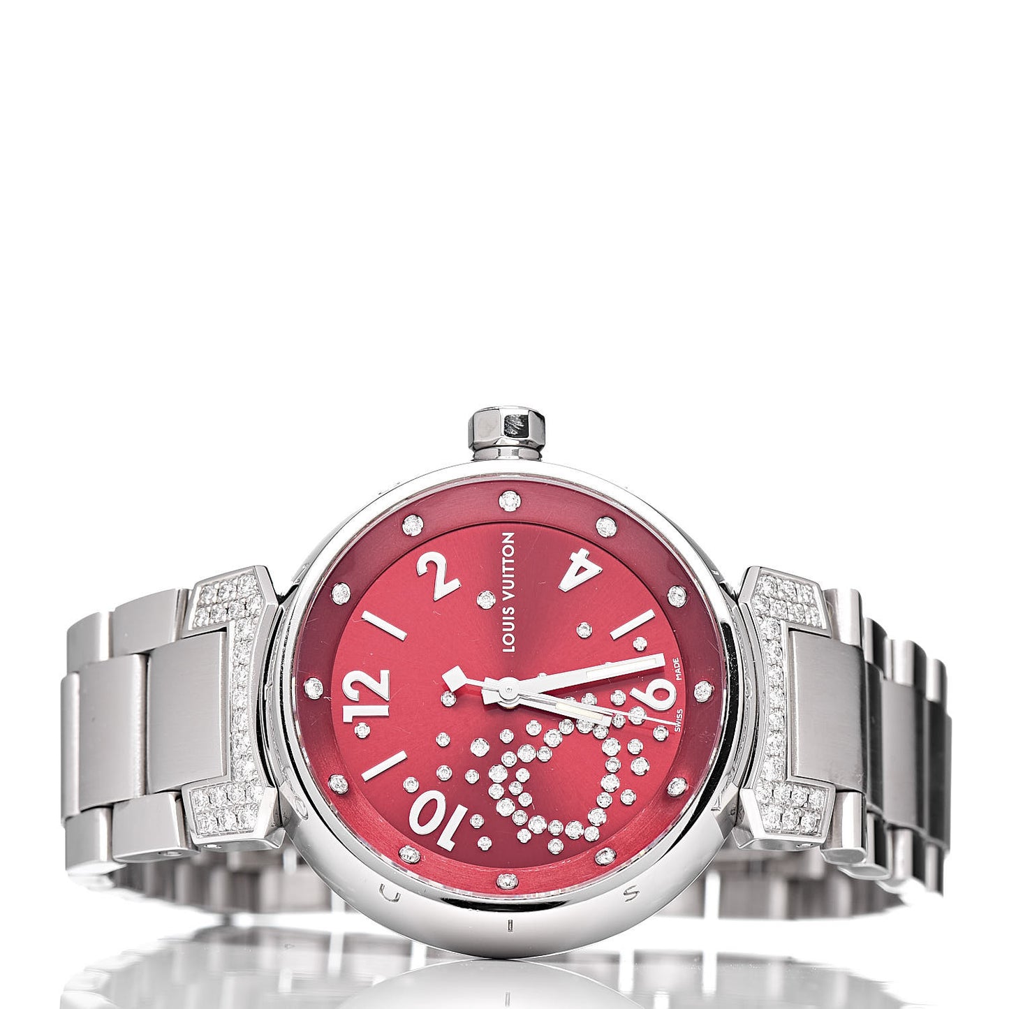 Stainless Steel Diamond 34mm Tambour Fiji Heart Quartz Watch Red