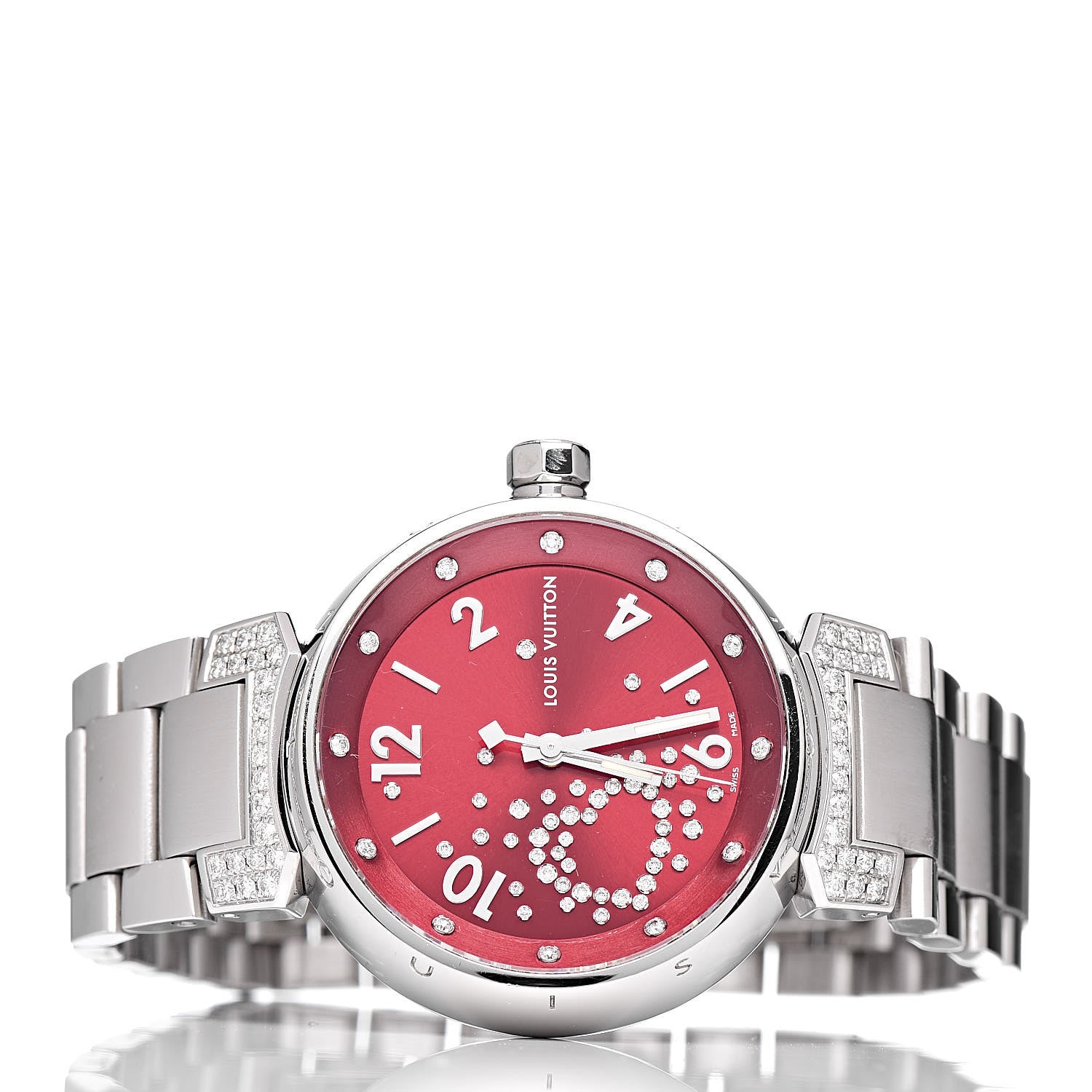 Louis Vuitton Stainless Steel Diamond 34mm Tambour Fiji Heart Quartz Watch Red 3 of 7