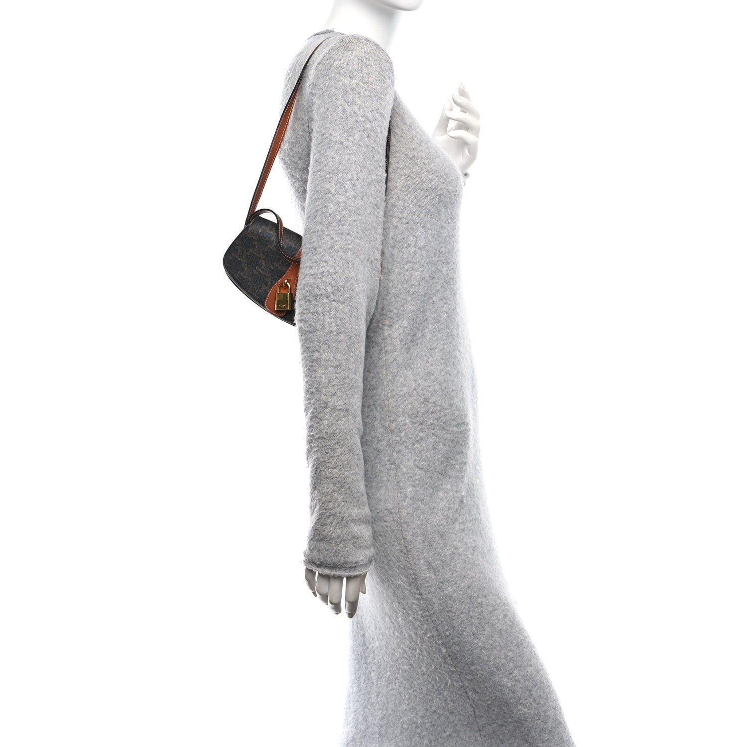 Celine Triomphe Canvas Calfskin Tabou Clutch on Strap Tan 2 of 11