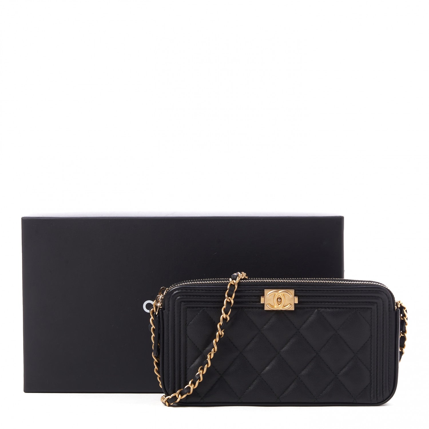 Chanel Calfskin Quilted Small Boy Clutch With Chain Black 11 of 11
