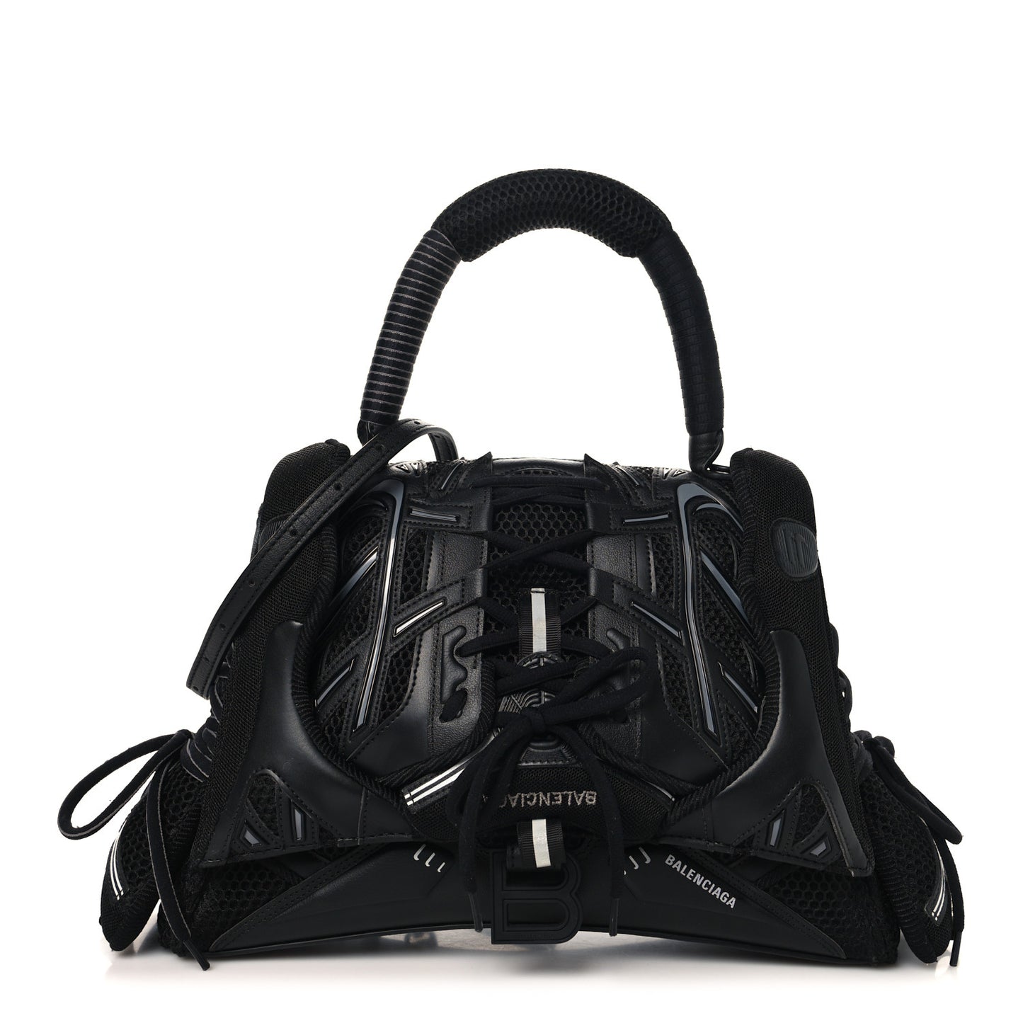 Faux Calfskin Fabric Medium Sneakerhead Top Handle Bag Black