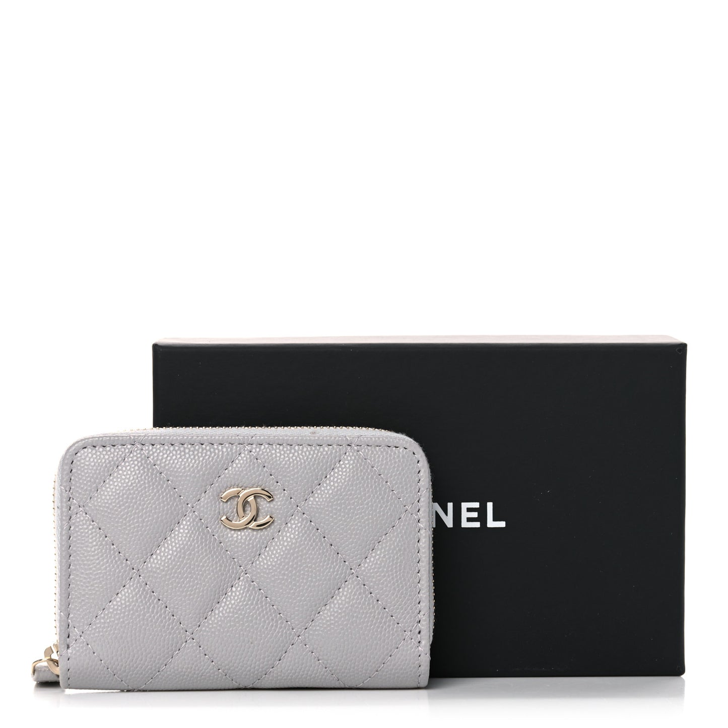 Caviar Quilted Zip Coin Purse Grey