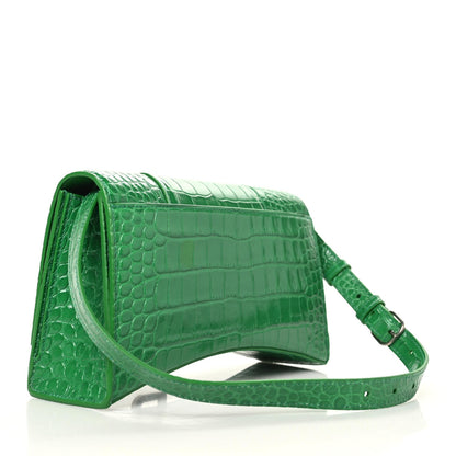 Balenciaga Shiny Calfskin Crocodile Embossed Small Hourglass Sling Shoulder Bag Leaf Green 2 of 10