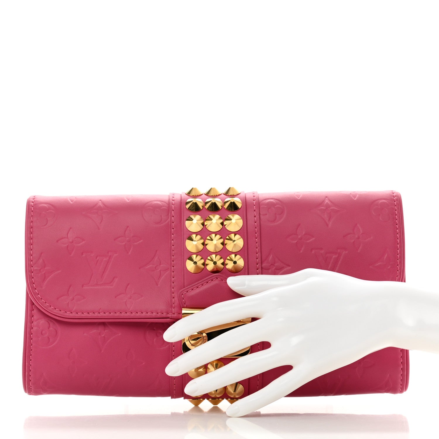 Louis Vuitton Calfskin Embossed Courtney Pochette Clutch Fuchsia 2 of 7