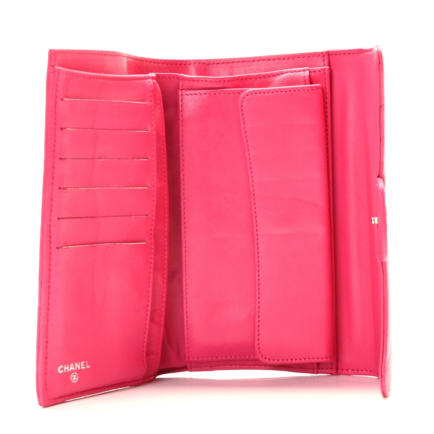 Lambskin Quilted Large Gusset Flap Wallet Fuchsia