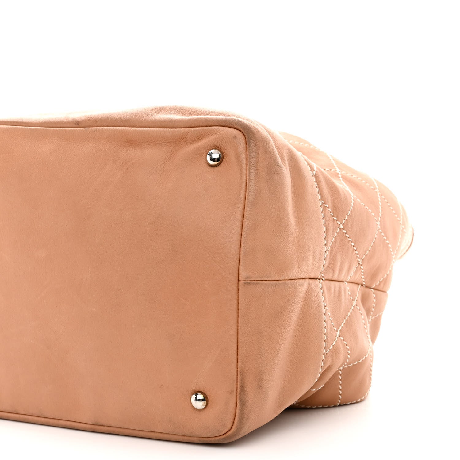 Chanel Lambskin Contrast Stitch Large Drawstring Tote Dark Beige 14 of 15