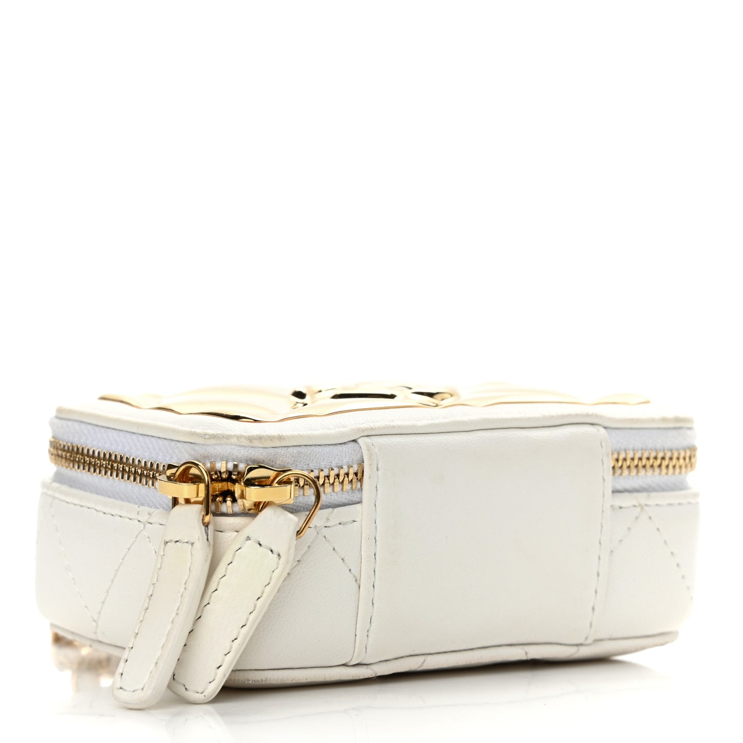 Lambskin Metal Quilted Extra Mini Vanity Case With Chain White Gold
