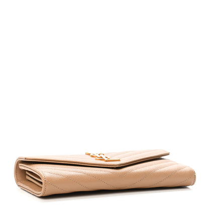 Saint Laurent Grain De Poudre Matelasse Chevron Monogram Flap Wallet Dark Latte 3 of 4