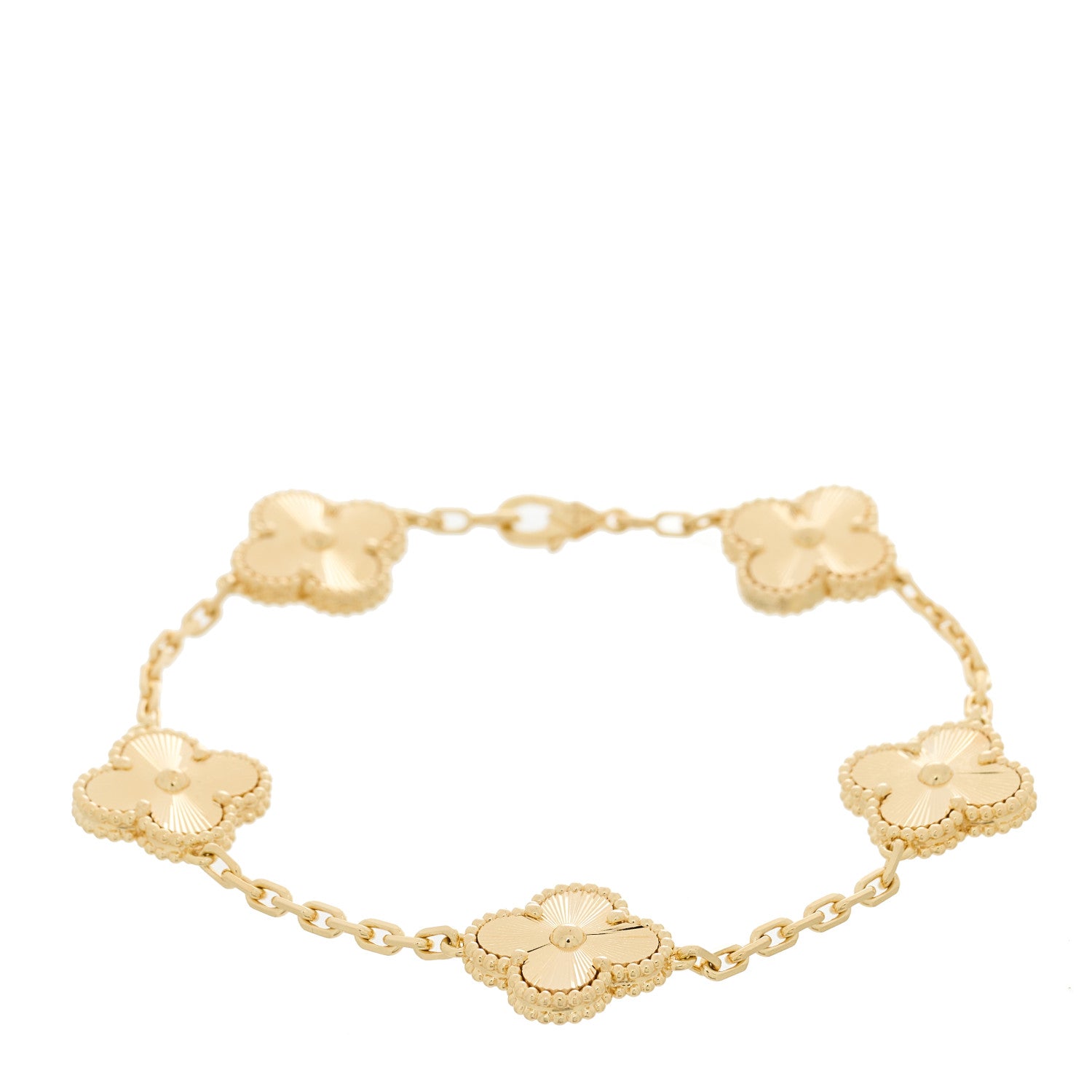 Van Cleef & Arpels 18K Yellow Gold 5 Motifs Guilloche Vintage Alhambra Bracelet 1 of 5