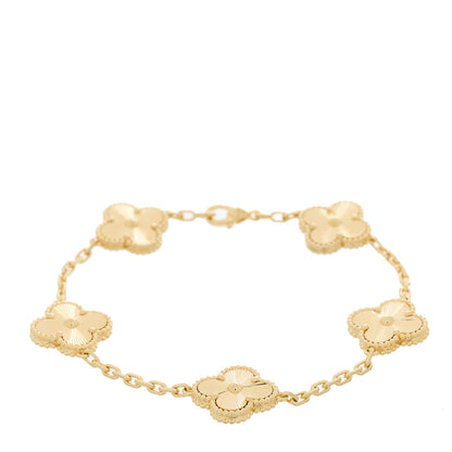 Van Cleef & Arpels 18K Yellow Gold 5 Motifs Guilloche Vintage Alhambra Bracelet 1 of 5