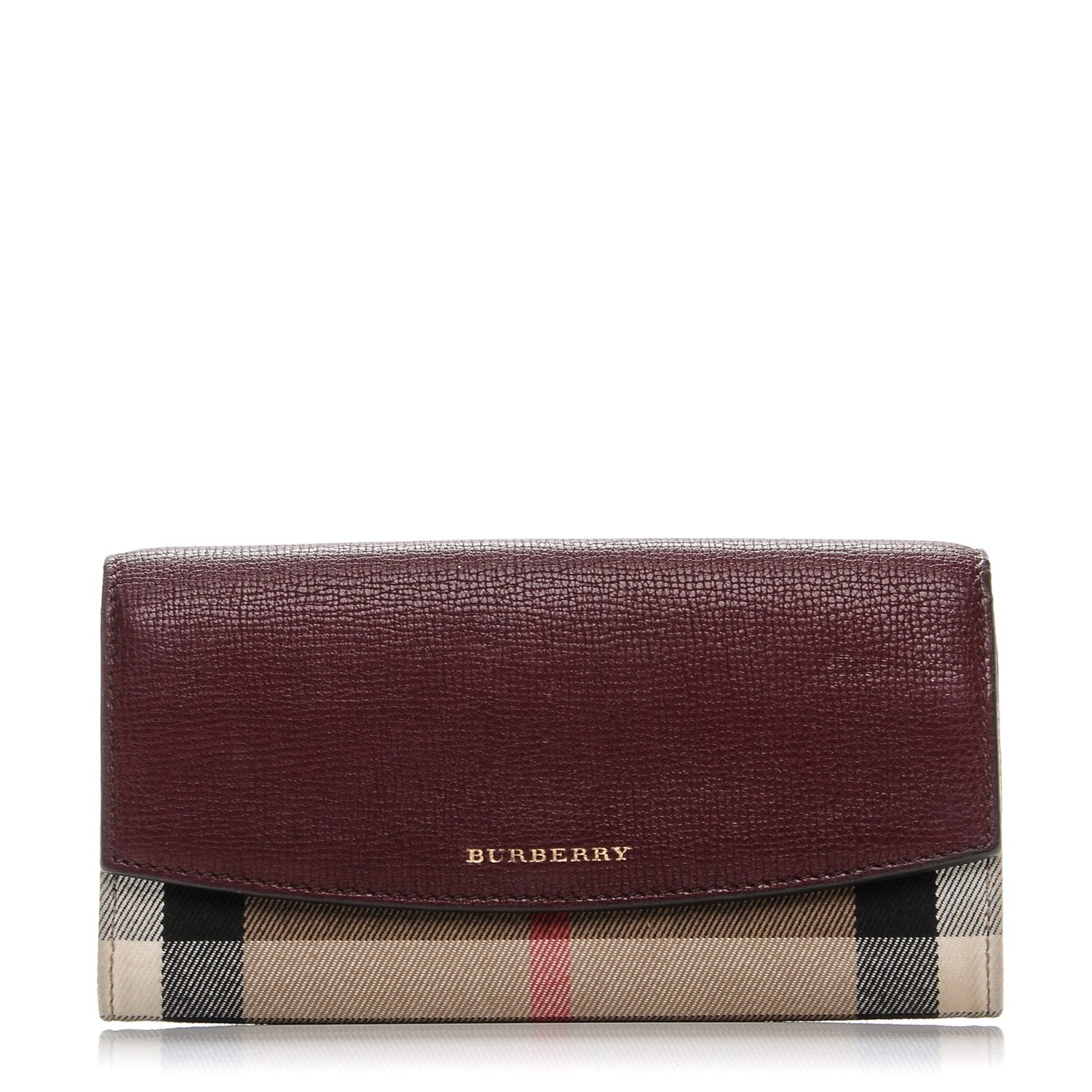 Burberry Grainy Calfskin House Check Continental Wallet Mahogany Red 1 of 7