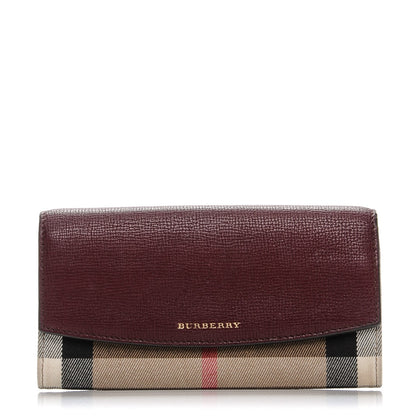 Burberry Grainy Calfskin House Check Continental Wallet Mahogany Red 1 of 7