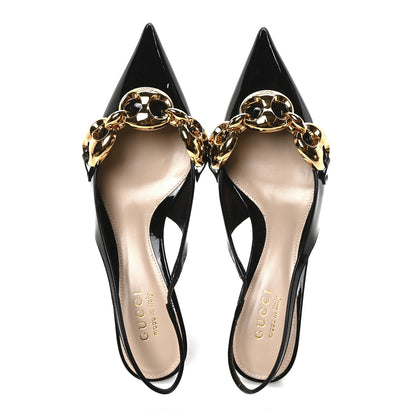 Gucci Vernice Crystal Nappa Charlotte Marina Slingback Pumps 36.5 Black 2 of 10