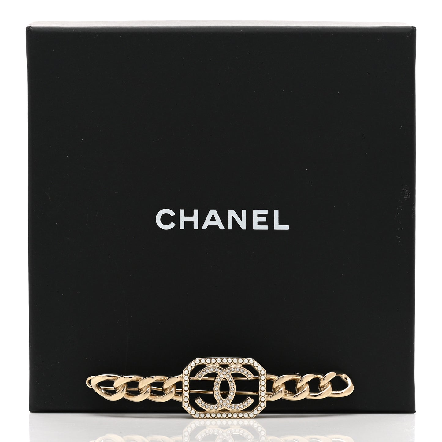Crystal Chain CC Vendome Hair Clip Barrette Gold