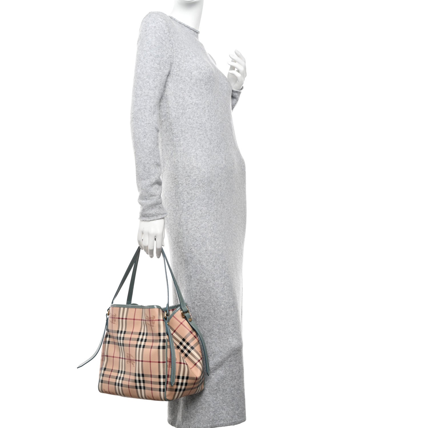 Burberry Haymarket Check Small Canterbury Tote Eucalyptus Grey 2 of 12
