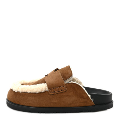 Hermes Suede Goatskin Shearling Go Mules 36.5 Brun Frume Ecru 1 of 8